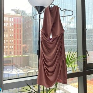 Mauve mini dress tie back high neck